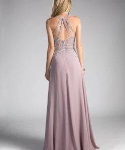 Applique Long Illusion Dress By Cinderella Divine UJ0120