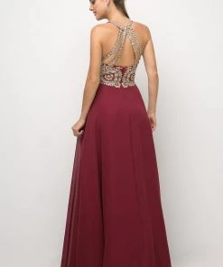 Applique Long Illusion Dress By Cinderella Divine UJ0120