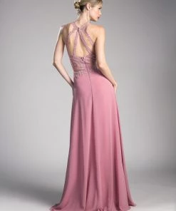 Applique Long Illusion Dress By Cinderella Divine UJ0120