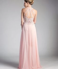 Applique Long Illusion Dress By Cinderella Divine UJ0120