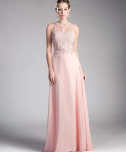 Applique Long Illusion Dress By Cinderella Divine UJ0120