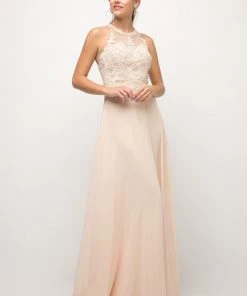 Applique Long Illusion Dress By Cinderella Divine UJ0120