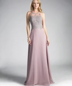 Applique Long Illusion Dress By Cinderella Divine UJ0120