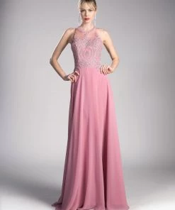 Applique Long Illusion Dress By Cinderella Divine UJ0120