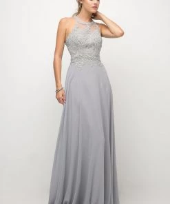 Applique Long Illusion Dress By Cinderella Divine UJ0120