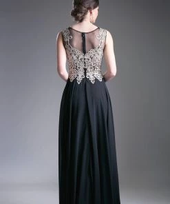 Applique Long Illusion Dress By Cinderella Divine 2635