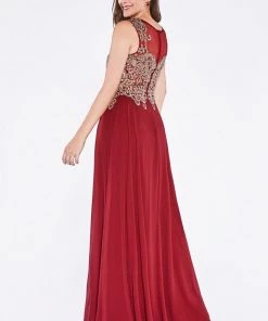 Applique Long Illusion Dress By Cinderella Divine 2635