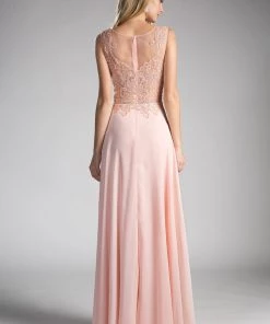 Applique Long Illusion Dress By Cinderella Divine 2635