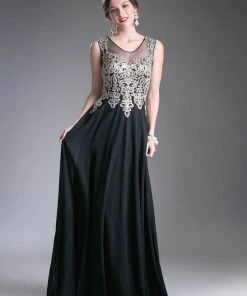 Applique Long Illusion Dress By Cinderella Divine 2635