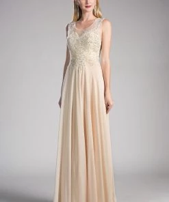 Applique Long Illusion Dress By Cinderella Divine 2635