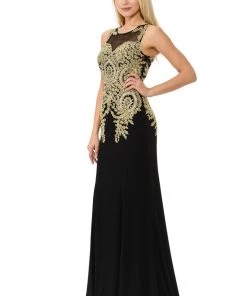 Long Illusion Dress With Beaded Lace Applique By Lenovia 8102 Prom