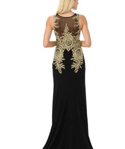 Long Illusion Dress With Beaded Lace Applique By Lenovia 8102 Prom