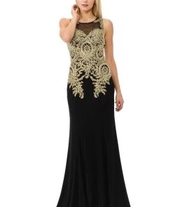 Long Illusion Dress With Beaded Lace Applique By Lenovia 8102 Prom