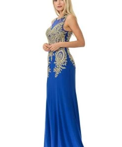 Long Illusion Dress With Beaded Lace Applique By Lenovia 8102 Prom