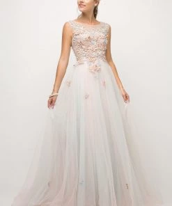 Long Butterfly Applique Dress By Cinderella Divine 1652