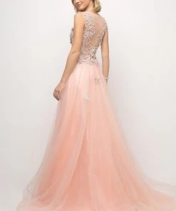 Long Butterfly Applique Dress By Cinderella Divine 1652