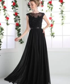 Long Illusion Lace Bodice Dress By Cinderella Divine 3222 Prom