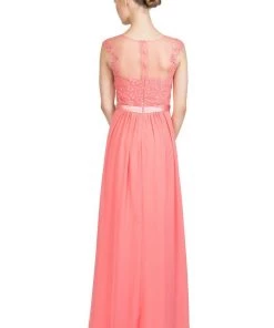 Starbox Long Illusion Dress With Floral Appliques By Star Box 6169 Prom