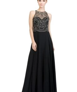 Starbox Prom Long Illusion Dress With Floral Beaded Bodice By Star Box 6335