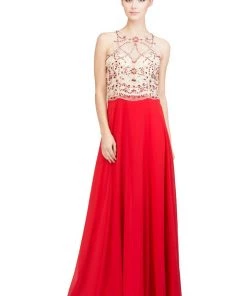 Starbox Prom Long Illusion Dress With Floral Beaded Bodice By Star Box 6335