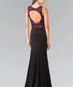 Prom Long Illusion Dress With Floral Embroidery By Elizabeth K GL2238