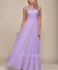 Long Illusion Dress With Lace Bodice By Nox Anabel 8334 Prom