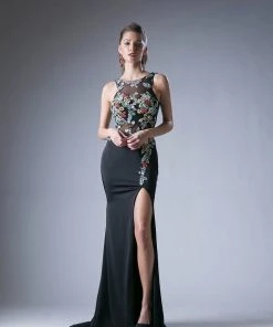 Prom Long Illusion Floral Dress With Slit By Cinderella Divine 6395