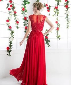 Long Illusion Lace Bodice Dress By Cinderella Divine 3222 Prom