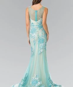 Prom Long Illusion Mermaid Gown With Embroidery By Elizabeth K GL2335