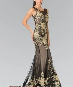 Prom Long Illusion Mermaid Gown With Embroidery By Elizabeth K GL2335