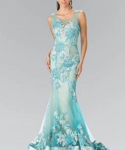 Prom Long Illusion Mermaid Gown With Embroidery By Elizabeth K GL2335