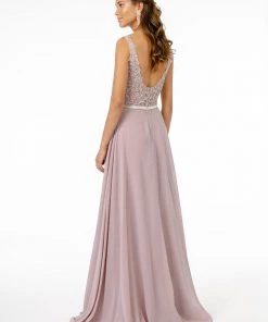 Long Illusion V-Neck Dress With Embroidered Top By Elizabeth K GL2653 20 Long Illusion V-Neck Dress With Embroidered Top By Elizabeth K GL2653