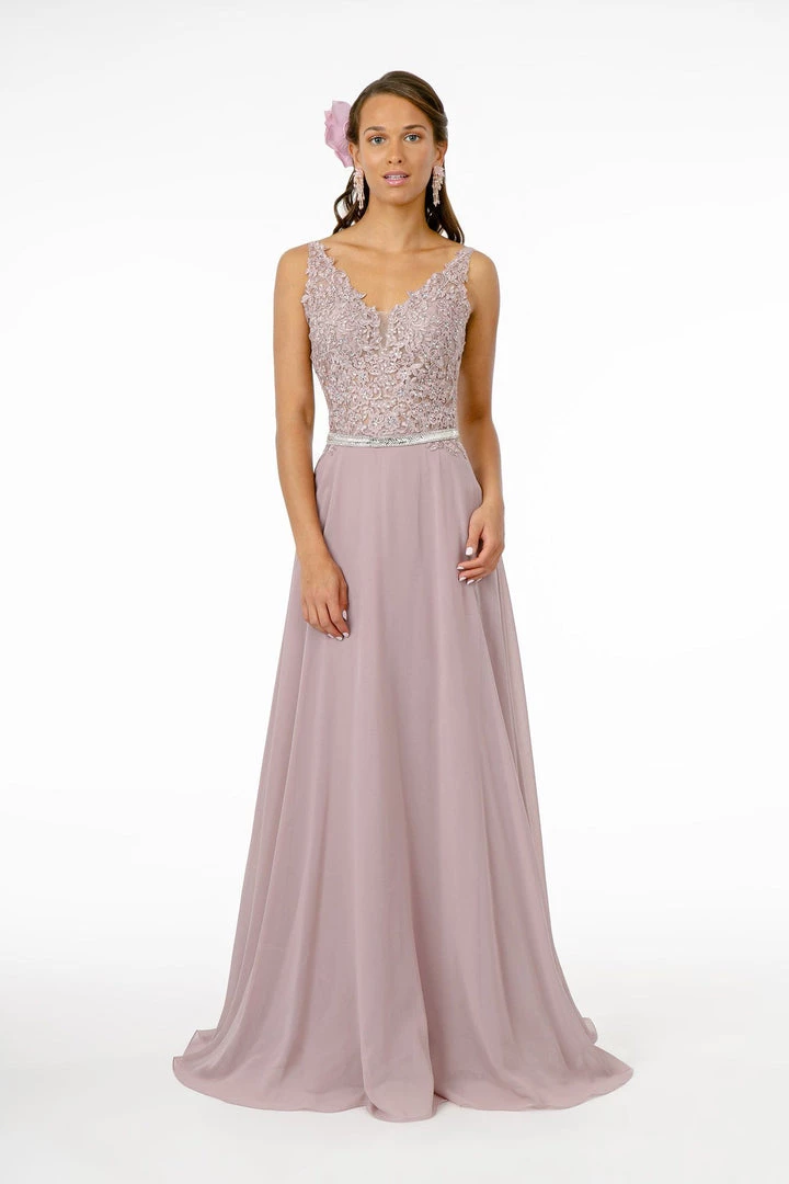 Long Illusion V-Neck Dress With Embroidered Top By Elizabeth K GL2653 7 Long Illusion V-Neck Dress With Embroidered Top By Elizabeth K GL2653