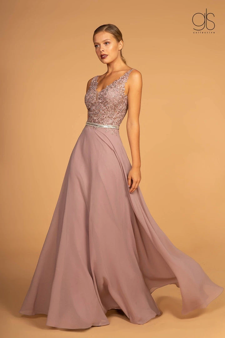 Long Illusion V-Neck Dress With Embroidered Top By Elizabeth K GL2653 11 Long Illusion V-Neck Dress With Embroidered Top By Elizabeth K GL2653