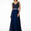 Long Illusion V-Neck Dress With Embroidered Top By Elizabeth K GL2653 1 Long Illusion V-Neck Dress With Embroidered Top By Elizabeth K GL2653