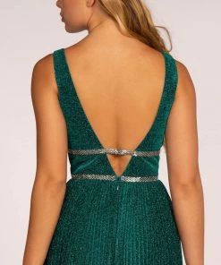 Prom Long Illusion V-Neck Metallic Dress By Elizabeth K GL2501