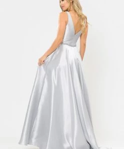 Long Illusion V-Neck Mikado Dress By Poly USA 8682 Prom 49 Long Illusion V-Neck Mikado Dress By Poly USA 8682 Prom