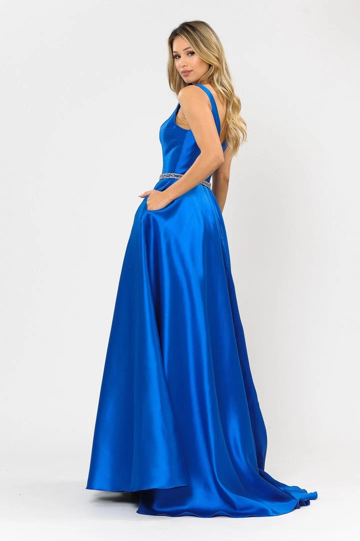 Long Illusion V-Neck Mikado Dress By Poly USA 8682 Prom 16 Long Illusion V-Neck Mikado Dress By Poly USA 8682 Prom