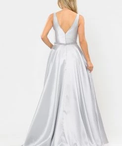 Long Illusion V-Neck Mikado Dress By Poly USA 8682 Prom 50 Long Illusion V-Neck Mikado Dress By Poly USA 8682 Prom