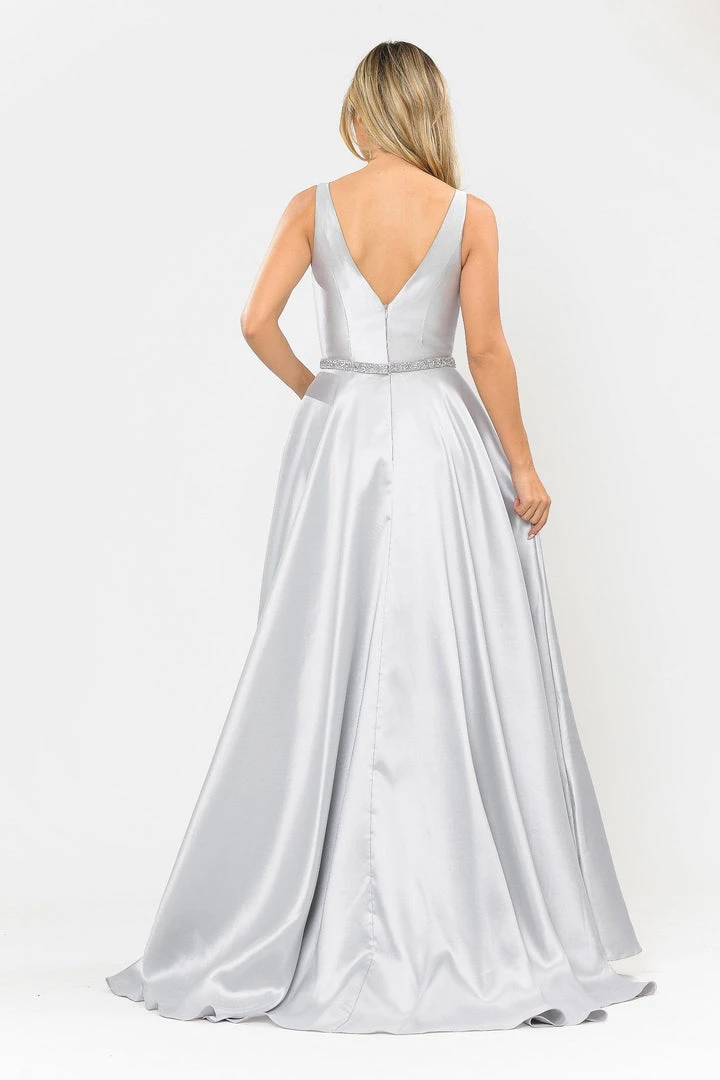 Long Illusion V-Neck Mikado Dress By Poly USA 8682 Prom 26 Long Illusion V-Neck Mikado Dress By Poly USA 8682 Prom