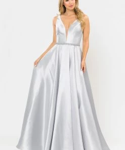 Long Illusion V-Neck Mikado Dress By Poly USA 8682 Prom 47 Long Illusion V-Neck Mikado Dress By Poly USA 8682 Prom