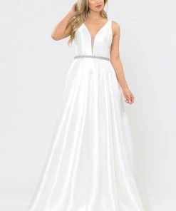 Long Illusion V-Neck Mikado Dress By Poly USA 8682 Prom 30 Long Illusion V-Neck Mikado Dress By Poly USA 8682 Prom