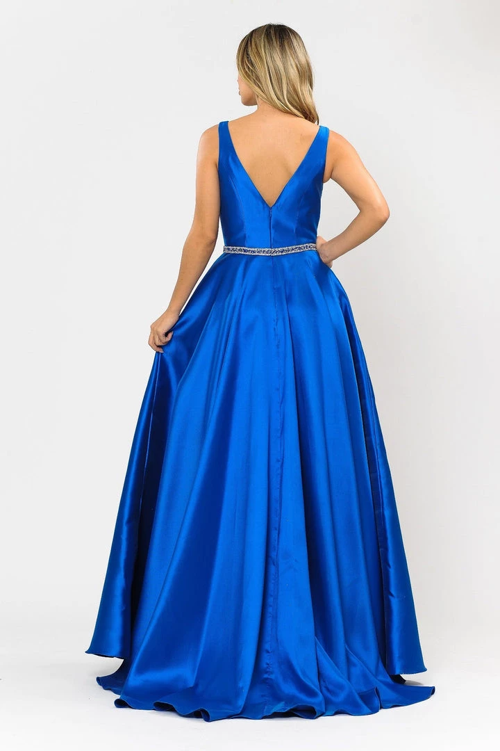 Long Illusion V-Neck Mikado Dress By Poly USA 8682 Prom 15 Long Illusion V-Neck Mikado Dress By Poly USA 8682 Prom