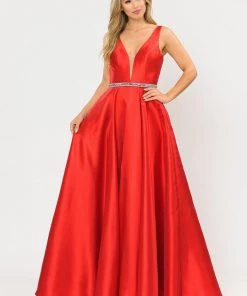 Long Illusion V-Neck Mikado Dress By Poly USA 8682 Prom 38 Long Illusion V-Neck Mikado Dress By Poly USA 8682 Prom