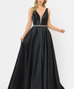 Long Illusion V-Neck Mikado Dress By Poly USA 8682 Prom 35 Long Illusion V-Neck Mikado Dress By Poly USA 8682 Prom