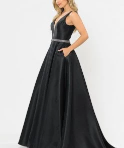 Long Illusion V-Neck Mikado Dress By Poly USA 8682 Prom 34 Long Illusion V-Neck Mikado Dress By Poly USA 8682 Prom