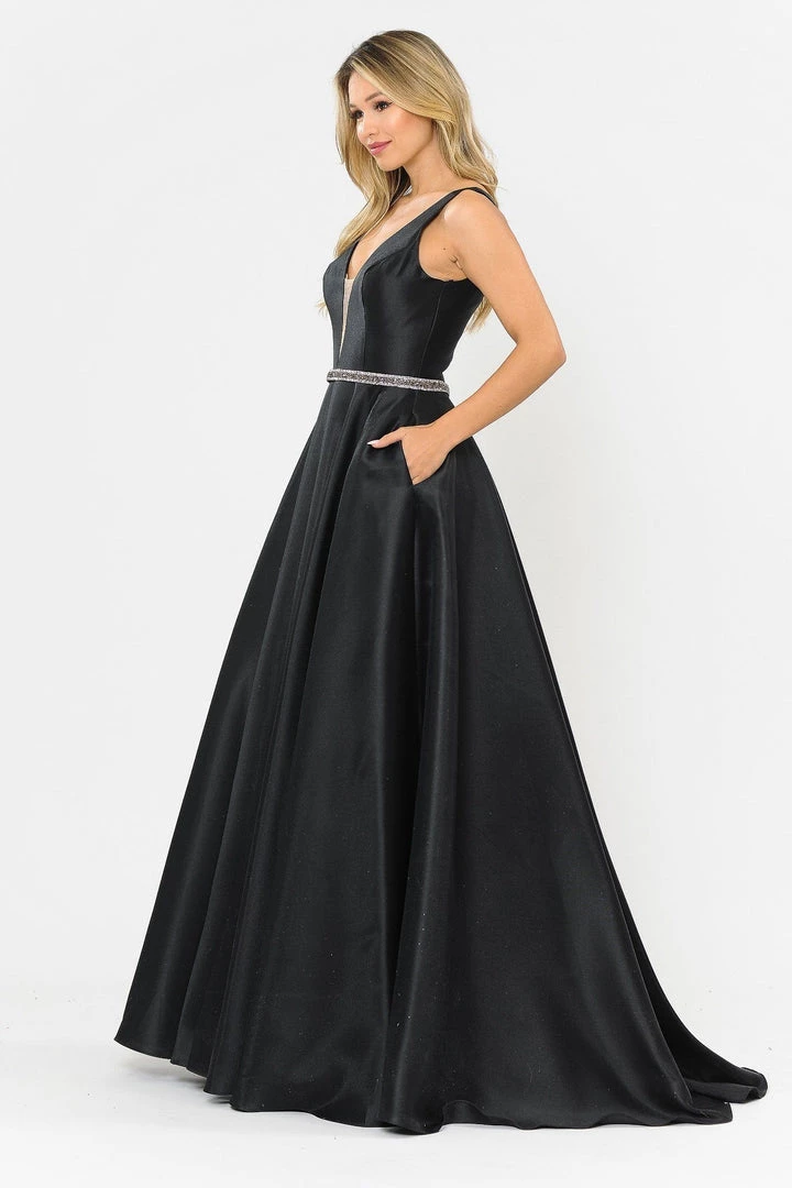 Long Illusion V-Neck Mikado Dress By Poly USA 8682 Prom 10 Long Illusion V-Neck Mikado Dress By Poly USA 8682 Prom