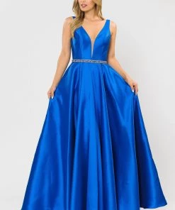 Long Illusion V-Neck Mikado Dress By Poly USA 8682 Prom 46 Long Illusion V-Neck Mikado Dress By Poly USA 8682 Prom