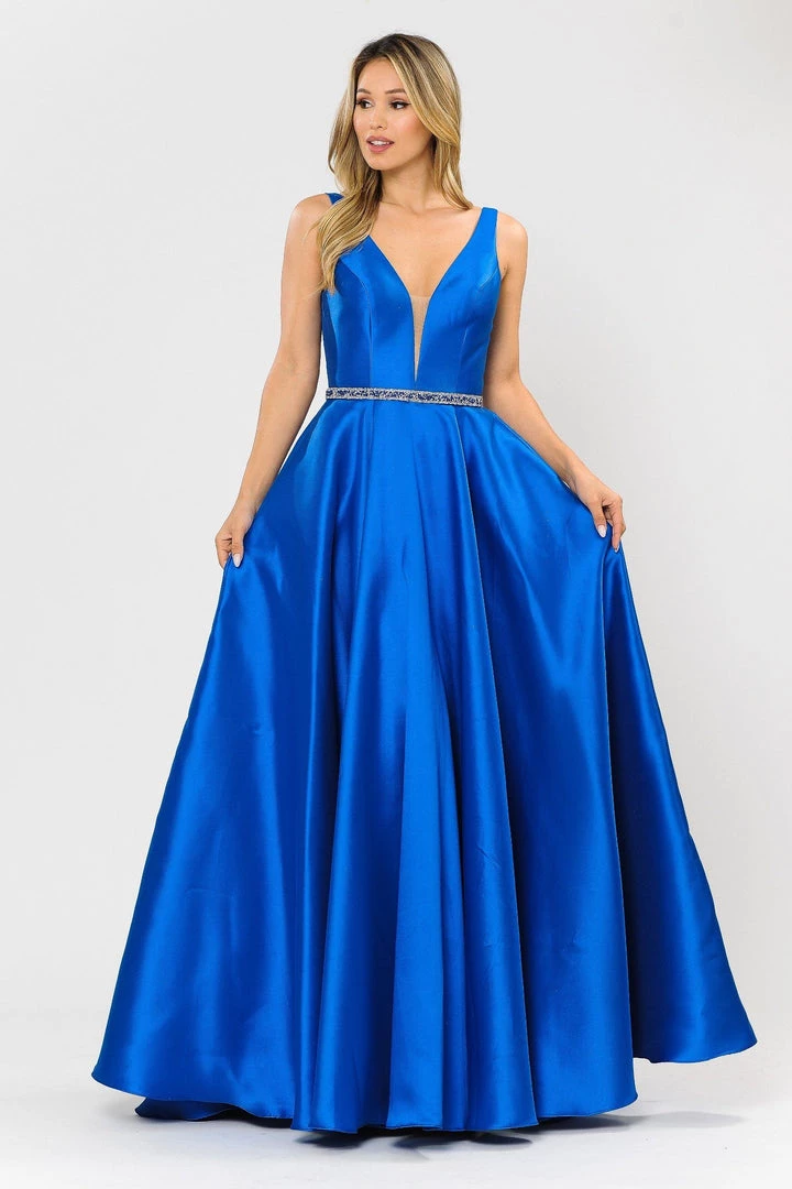 Long Illusion V-Neck Mikado Dress By Poly USA 8682 Prom 22 Long Illusion V-Neck Mikado Dress By Poly USA 8682 Prom