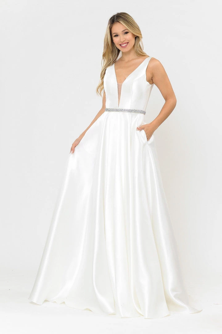 Long Illusion V-Neck Mikado Dress By Poly USA 8682 Prom 3 Long Illusion V-Neck Mikado Dress By Poly USA 8682 Prom